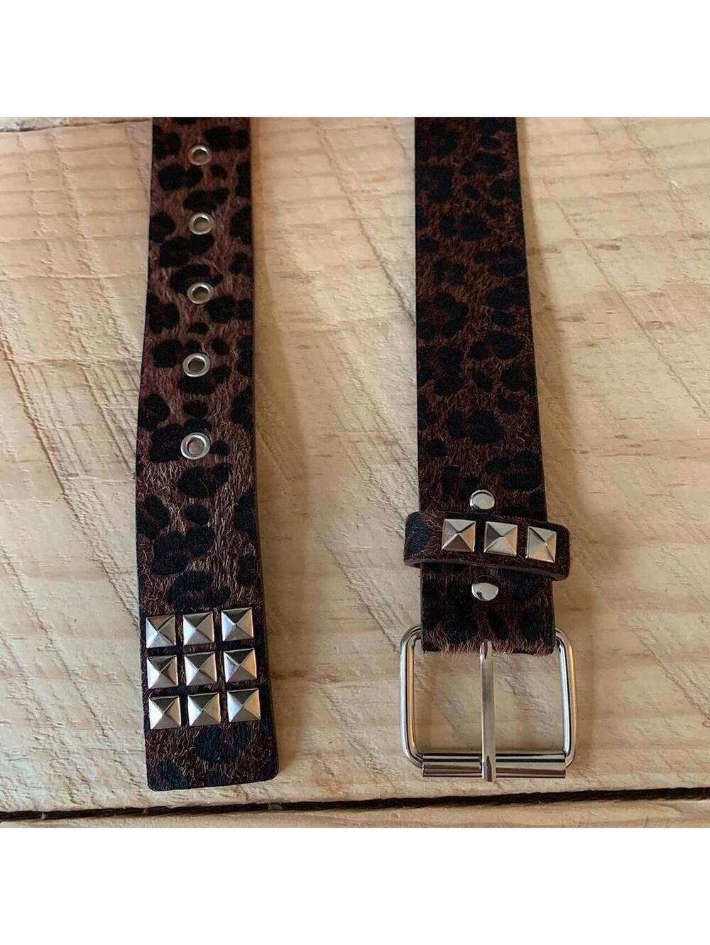 Y2K Cyber 2000s Style Cheetah Brown Fur Studded Silver Belt